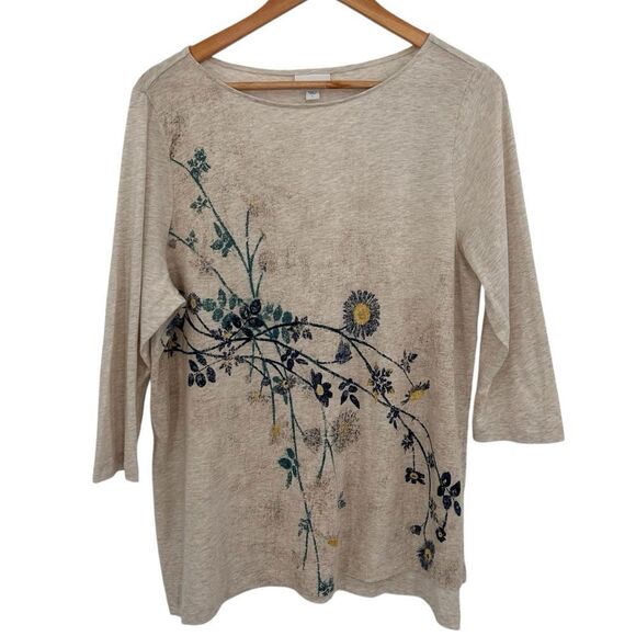 J. Jill pure Jill oatmeal blue floral print top size large - Picture 2 of 6